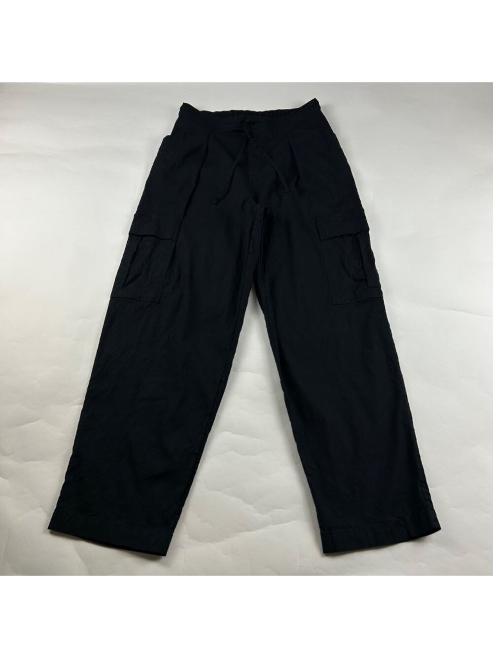 Athleta Black Linen Blend Paradise Relaxed Straight Leg Cargo Pant XS